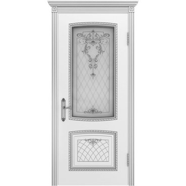 Межкомнатная дверь эмаль Симфония 2 В3 белая патина серебро со стеклом