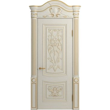 Дверь массив дуба Верона Ампир белая эмаль патина золото глухая