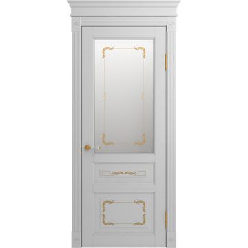 Межкомнатная дверь массив бука Viporte Бергамо Арт аворио патина золото остеклённая