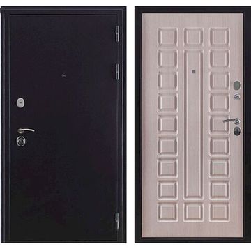 Входная дверь Спартак антик тёмное серебро панель ПВХ стандарт белёный дуб