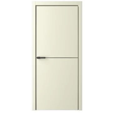 Межкомнатная дверь эмаль Лайн 2 слоновая кость глухая чёрная алюминиевая кромка