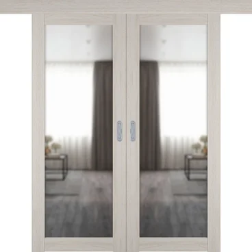 Двустворчатая дверь купе 501.2 белёный дуб с зеркалом с одной стороны