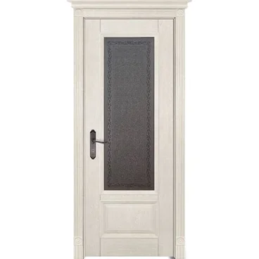 Межкомнатная дверь массив дуба ОКА Аристократ №4 эмаль слоновая кость остеклённая