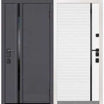 Входная уличная дверь Обсидиан Термо серая эмаль МДФ белая эмаль