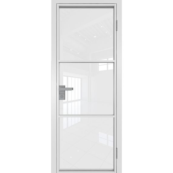 Межкомнатная алюминиевая дверь 13AG белая матовая RAL 9003 остеклённая