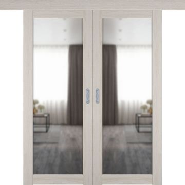 Двустворчатая дверь купе 501.2 белёный дуб с зеркалом с одной стороны