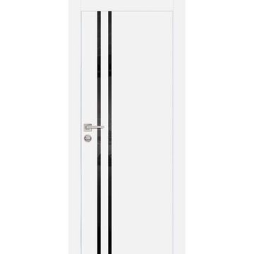 Межкомнатная дверь экошпон Profilo Porte PX-11 белая с алюминиевой кромкой с 4-х сторон стекло Lacobel чёрный