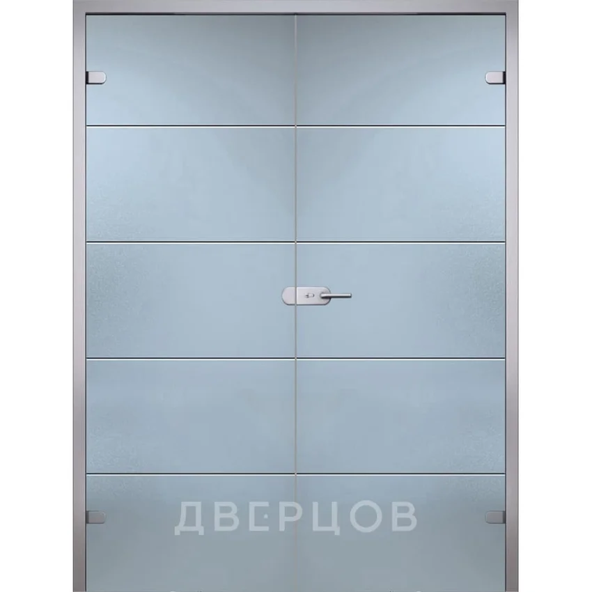 Фото стеклянной распашной двухстворчатой двери Диана бесцветное матовое с алюминиевой коробкой