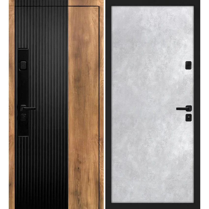 Входная дверь Орион орех пекан софт чёрный кварц панель гладкая бетон