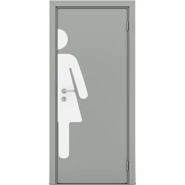 Влагостойкая дверь серая глухая с наклейкой WOMAN