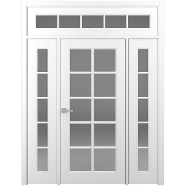 Одностворчатая распашная дверь с верхней и боковыми фрамугами Классика 5 белая со стеклом