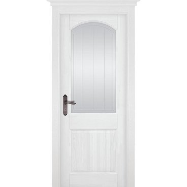 Межкомнатная дверь массив сосны ОКА Осло Браш белая эмаль стекло светлое матовое с фрезеровкой