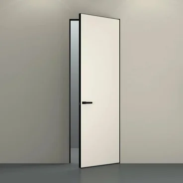 Скрытая дверь под окраску ДВЕРЦОВ чёрная алюминиевая кромка открывание на себя