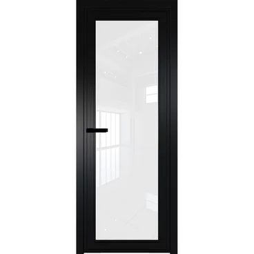 Алюминиевая межкомнатная дверь AGP 1 чёрный матовый RAL 9005 стекло белый триплекс