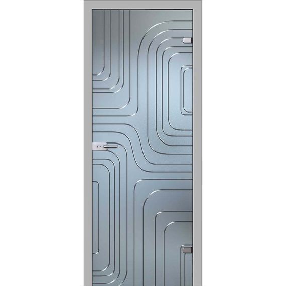 фотография стеклянной двери Линда белое сатинато с наличниками из экошпона в цвете манхеттен