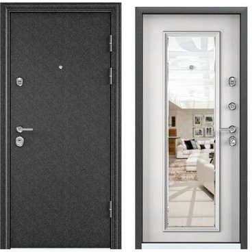 Входная дверь Ultimatum MP чёрный шёлк KB-11 KT белый с зеркалом