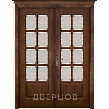 Межкомнатная дверь массив ольхи Лондон 1 античный орех распашная двустворчатая остеклённая