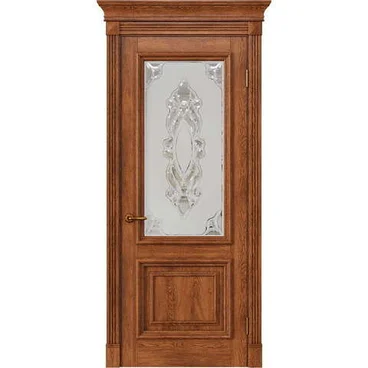 Межкомнатная дверь массив дуба Alvero Екатерина орех остеклённая