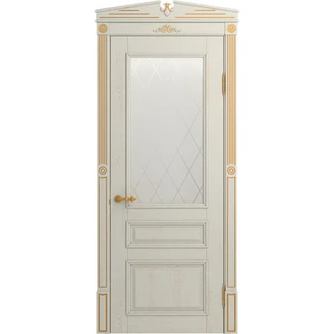 Межкомнатная дверь массив ясеня Viporte Рим белая эмаль патина золото остеклённая