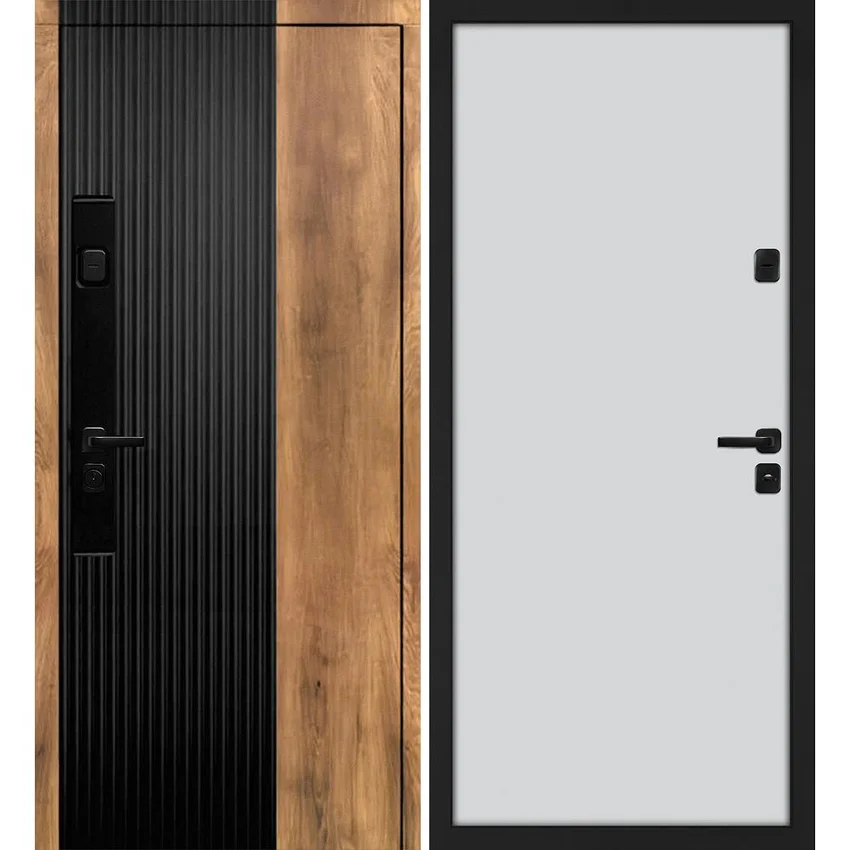 Входная дверь Орион орех пекан софт чёрный кварц панель гладкая агат
