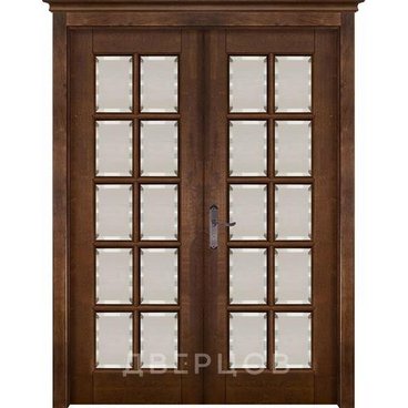 Межкомнатная дверь массив ольхи ОКА Лондон 2 античный орех распашная двустворчатая остеклённая