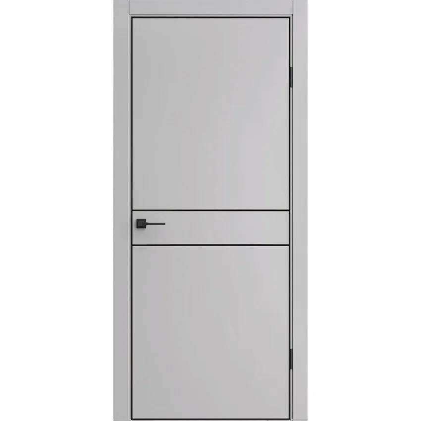 Межкомнатная дверь экошпон ДП-52 silver gray AL чёрная кромка глухая