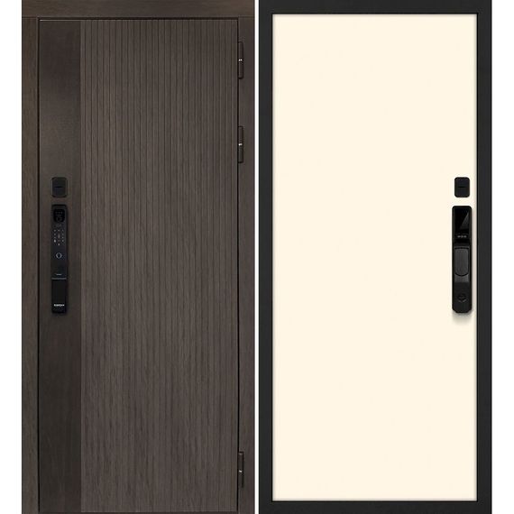 Входная дверь Вертикаль смарт дымчатый камень дуб морёный панель гладкая магнолия