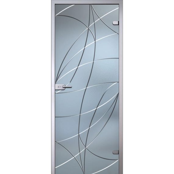 фотография стеклянной двери аврора белое сатинато с алюминиевой коробкой тип Z