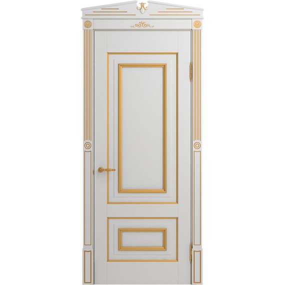Межкомнатная дверь массив бука Viporte Неаполь белая эмаль патина золото глухая