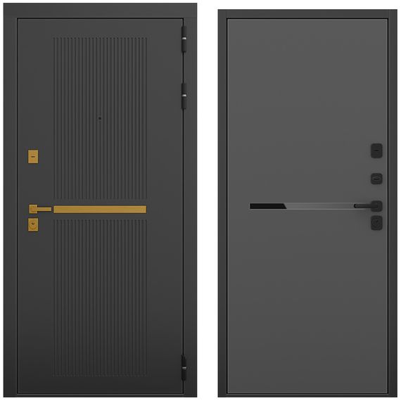 Входная дверь Артдеко чёрный силк панель горизонт антрацит