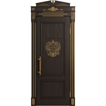 Межкомнатная дверь массив дуба Статус шоколад патина золото глухая