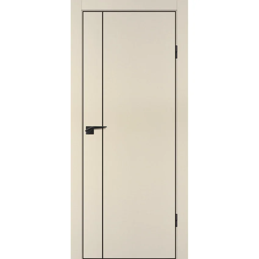 Межкомнатная бежевая дверь ПЭТ P-21 кромка ABS черная молдинг