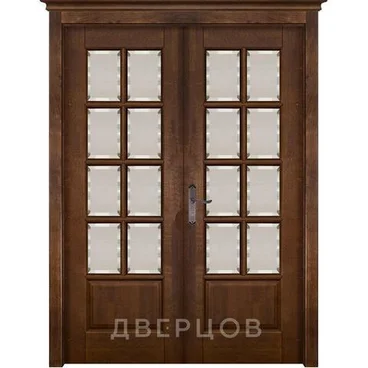 Межкомнатная дверь массив ольхи Лондон 1 античный орех распашная двустворчатая остеклённая