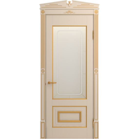 Межкомнатная дверь массив бука Viporte Неаполь ваниль патина золото остеклённая