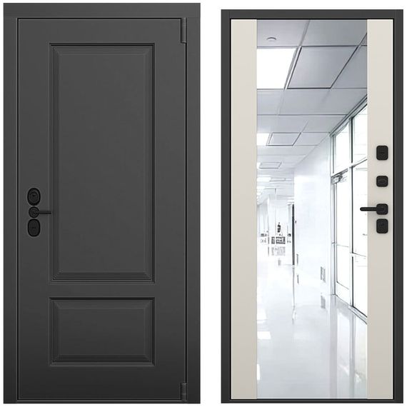 Входная дверь Шэбби чёрный силк панель зеркало Maxi силк грей