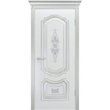 Межкомнатная дверь эмаль Соло R-0 В3 белая патина серебро глухая