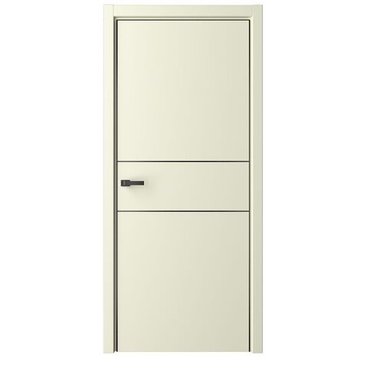Межкомнатная дверь эмаль Лайн 3 слоновая кость глухая чёрная алюминиевая кромка