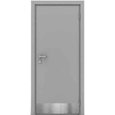 Влагостойкая дверь серая глухая с отбойной пластиной