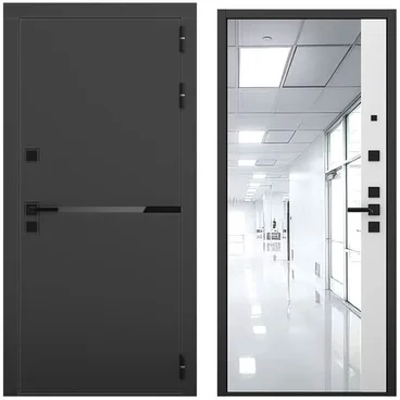 Входная дверь Горизонт чёрный кварц панель зеркало 3D