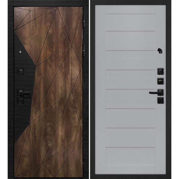 Входная дверь Лофт-2 дуб коньяк патина чёрный кварц панель сборная манхэттен