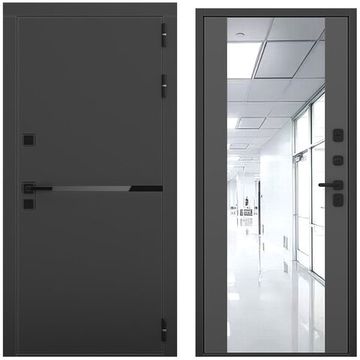 Входная дверь Горизонт чёрный кварц панель зеркало Maxi