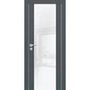 Межкомнатная дверь экошпон PX-7 графит с алюминиевой кромкой с 4-х сторон стекло Lacobel белоснежный