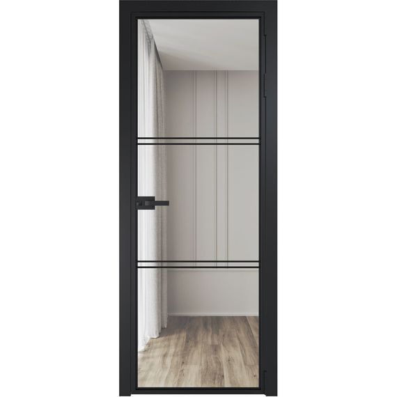 Алюминиевая межкомнатная дверь 3AX чёрная матовая RAL 9005 остеклённая