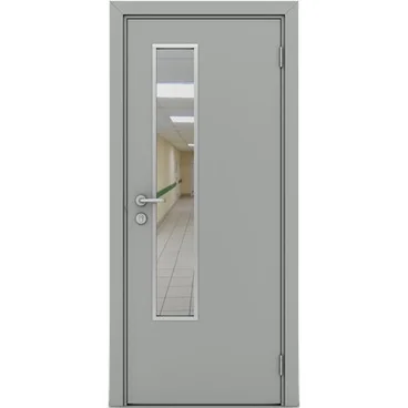 Влагостойкая дверь серая остеклённая модель 1