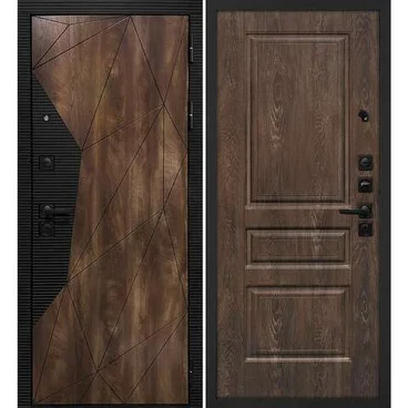 Входная дверь Лофт-2 дуб коньяк патина чёрный кварц панель фрезерованная