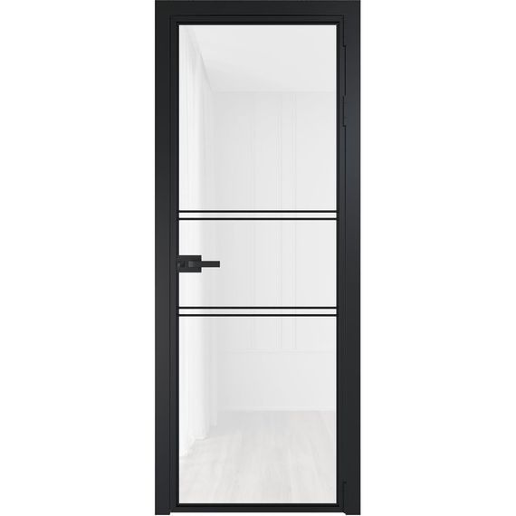 Алюминиевая межкомнатная дверь 2AX чёрная матовая RAL 9005 остеклённая