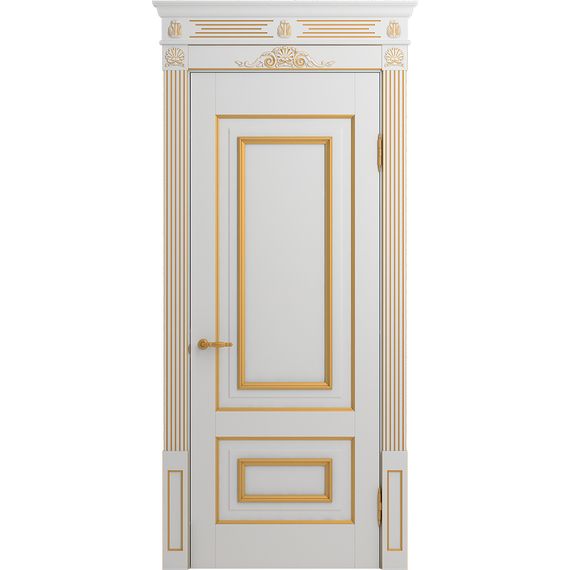 Межкомнатная дверь массив бука Viporte Неаполь белая эмаль патина золото глухая
