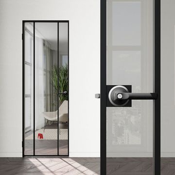 Межкомнатная алюминиевая дверь в скрытом коробе Loft 9 стекло серое прозрачное