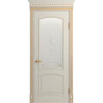 Межкомнатная дверь массив ясеня Viporte Бристоль Декор белая эмаль патина золото остеклённая