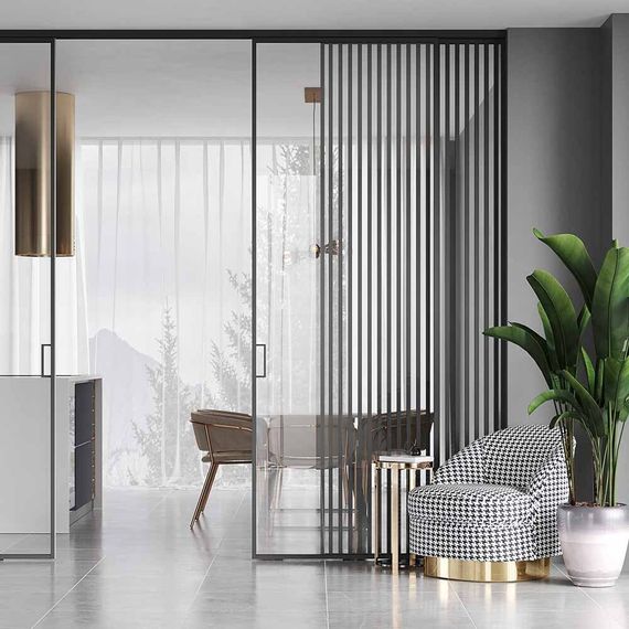 Алюминиевая стеклянная перегородка Классическая 1AG - 11AG смоки стекло прозрачное